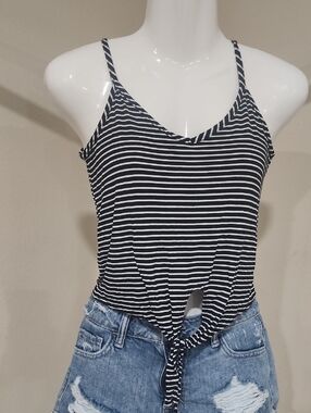 Olivia Rae Black & White Striped Tie-Front Cami